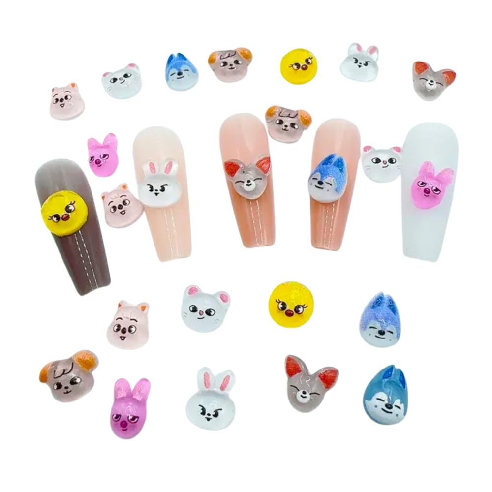6555 80 Pieces Kpop stray Flatback Resin 3D Mini animal heads. Str@y K!ds.